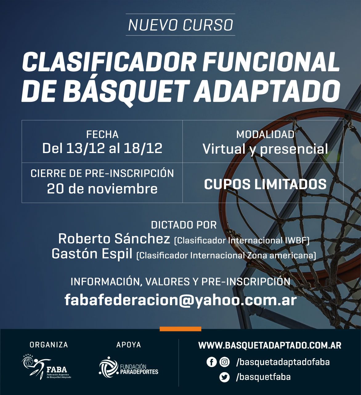 Nota: NUEVO CURSO DE CLASIFICADOR FUNCIONAL DE BASQUET ADAPTADO