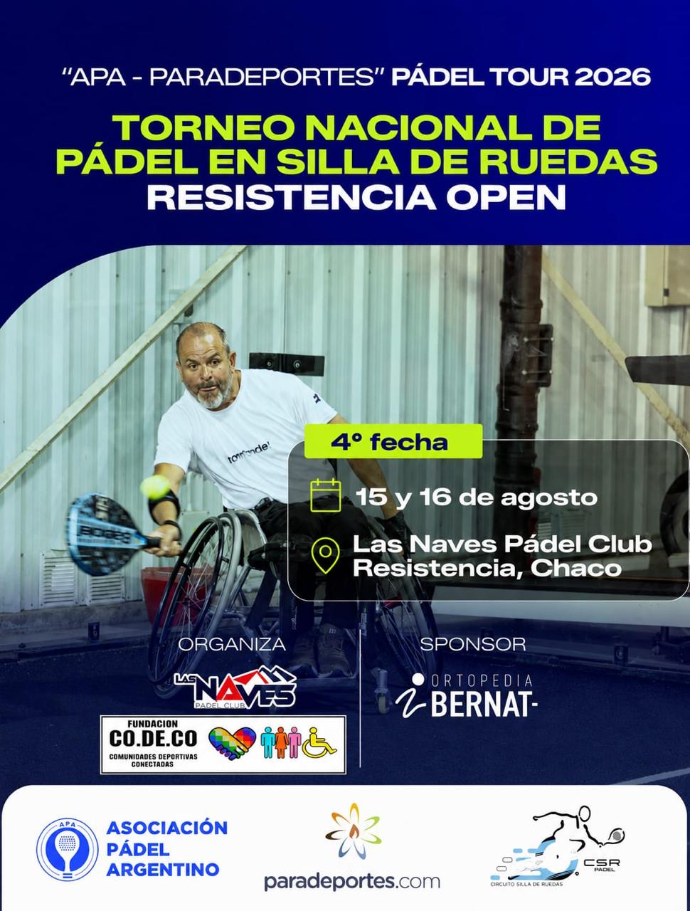 Nota: PÁDEL EN SILLA DE RUEDAS: CON EL “OPEN DE RESISTENCIA” SE VIENE LA 4° FECHA DEL “APA - PARADEPORTES” PÁDEL TOUR 2026